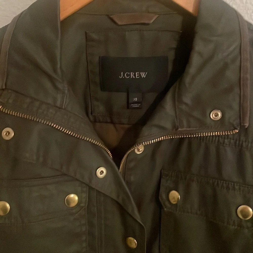 J. CREW Downtown Jacket Green Size XS Moto Party Date Night Utility Gold Buttons